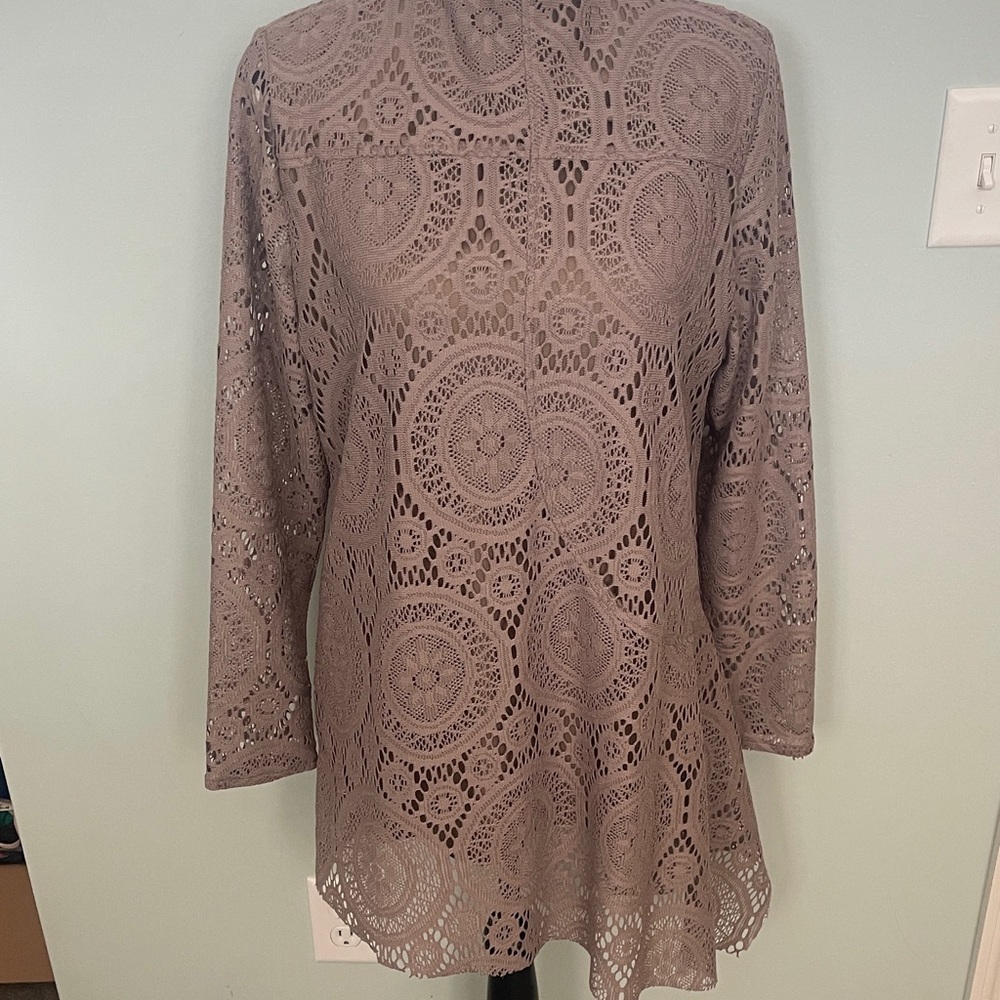 Soft Surroundings Taupe Lace Blouse